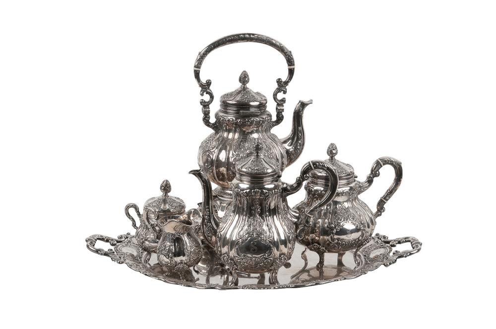 Appraisal: ROCOCO STYLE STERLING FIVE-PIECE TEA COFFEE SERVICE WITH TRAYeach piece