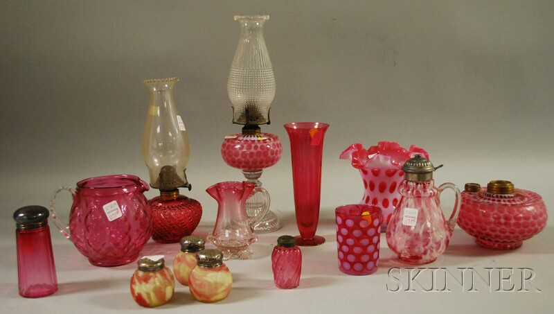 Appraisal: Twelve Pieces of Late Victorian Cranberry and Opalescent Art Glass