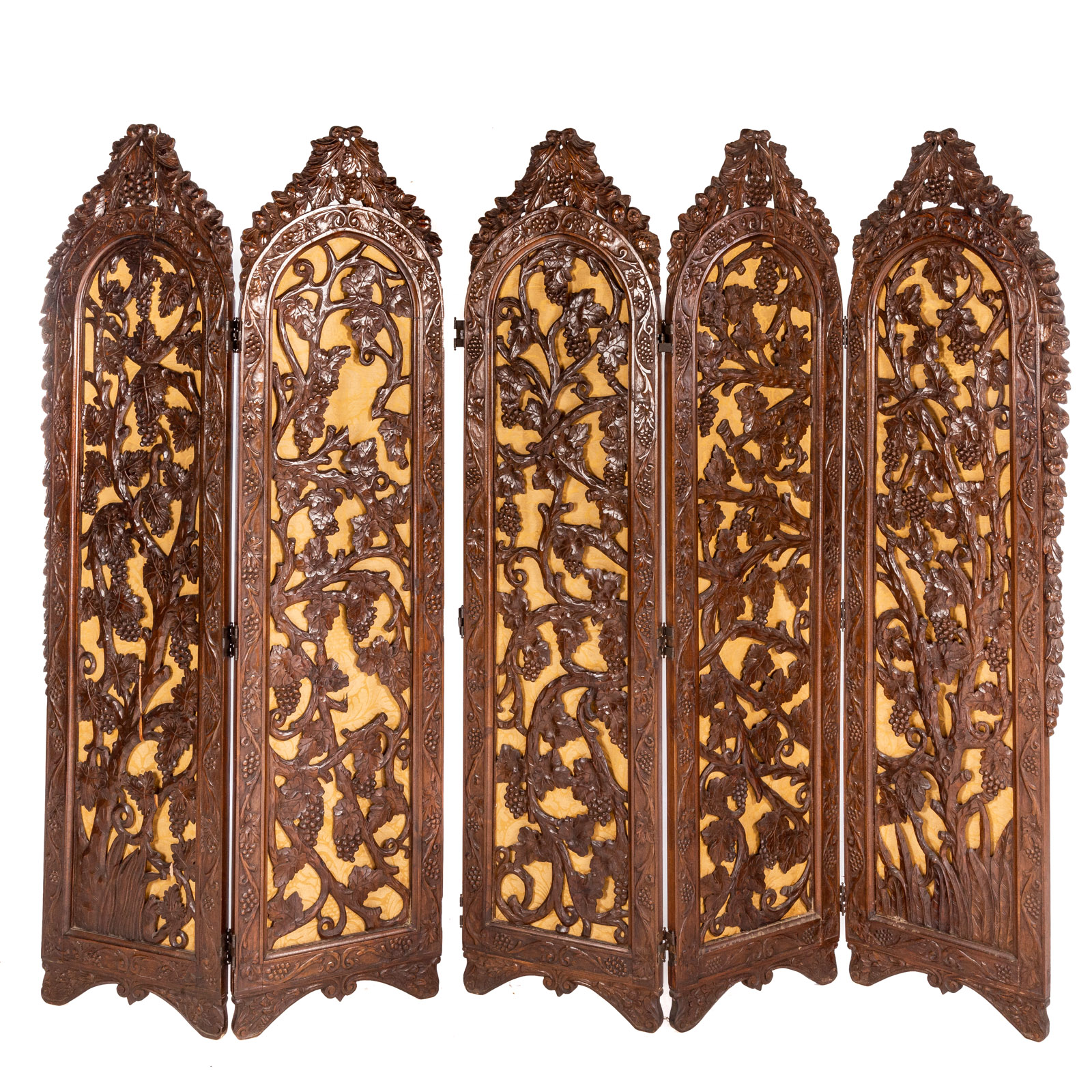 Appraisal: ART NUEVO PANEL FOLDING ROOM SCREEN With elaborately carved grape