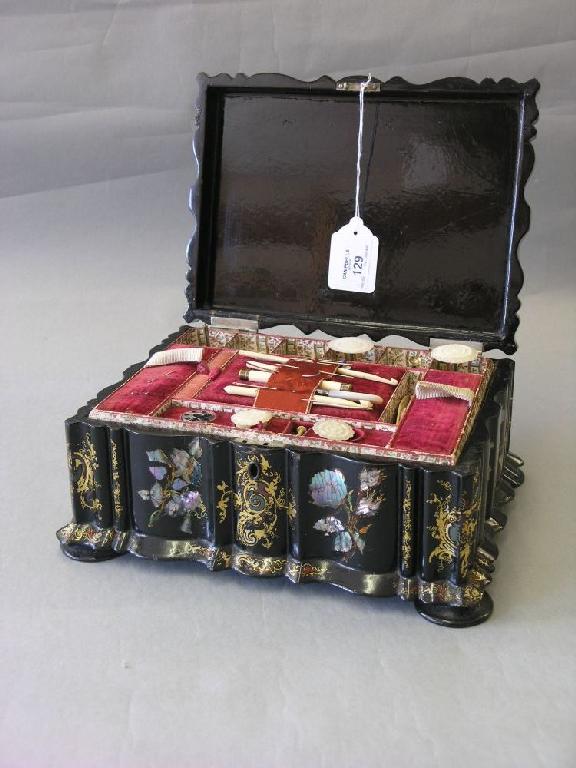 Appraisal: A Victorian papier mache work box inlaid with mother of