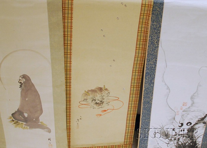 Appraisal: Three Japanese Scroll Paintings images include a skull a man