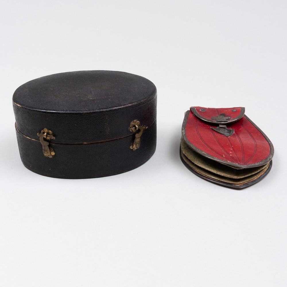 Appraisal: French Leather Traveling Pouch and a Traveling Box The pouch