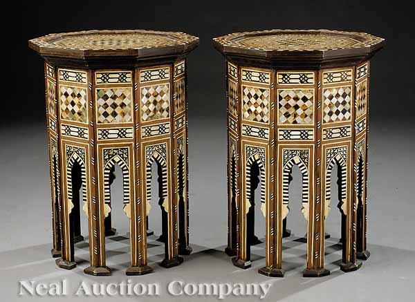 Appraisal: A Pair of Moorish Bone Tortoise and Mother-of-Pearl Inlaid Hardwood