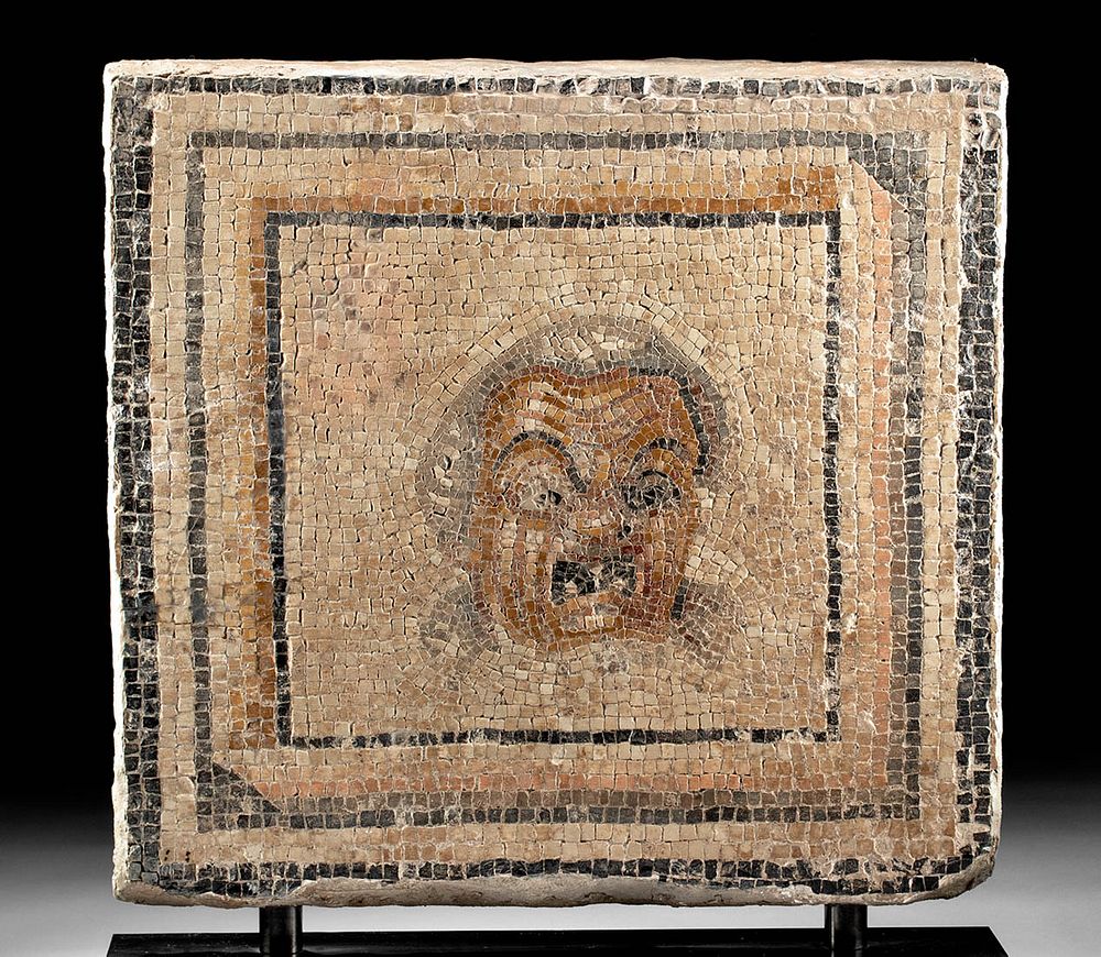 Appraisal: Roman Mosaic w Mask of Hegemont Therapon Roman Imperial Period