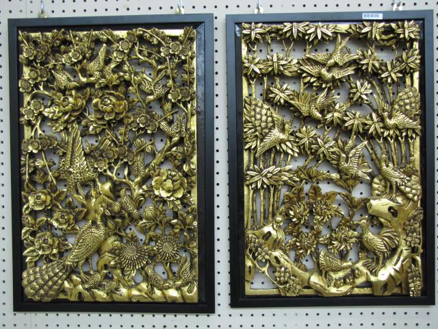 Appraisal: Pair of Decorative Asian Motif Gold Wall Plaques with molded