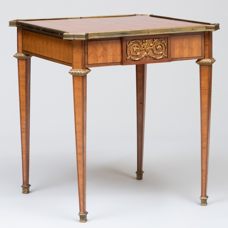 Appraisal: Louis XVI Style Gilt-Bronze and Brass-Mounted Mahogany and Tulipwood Parquetry