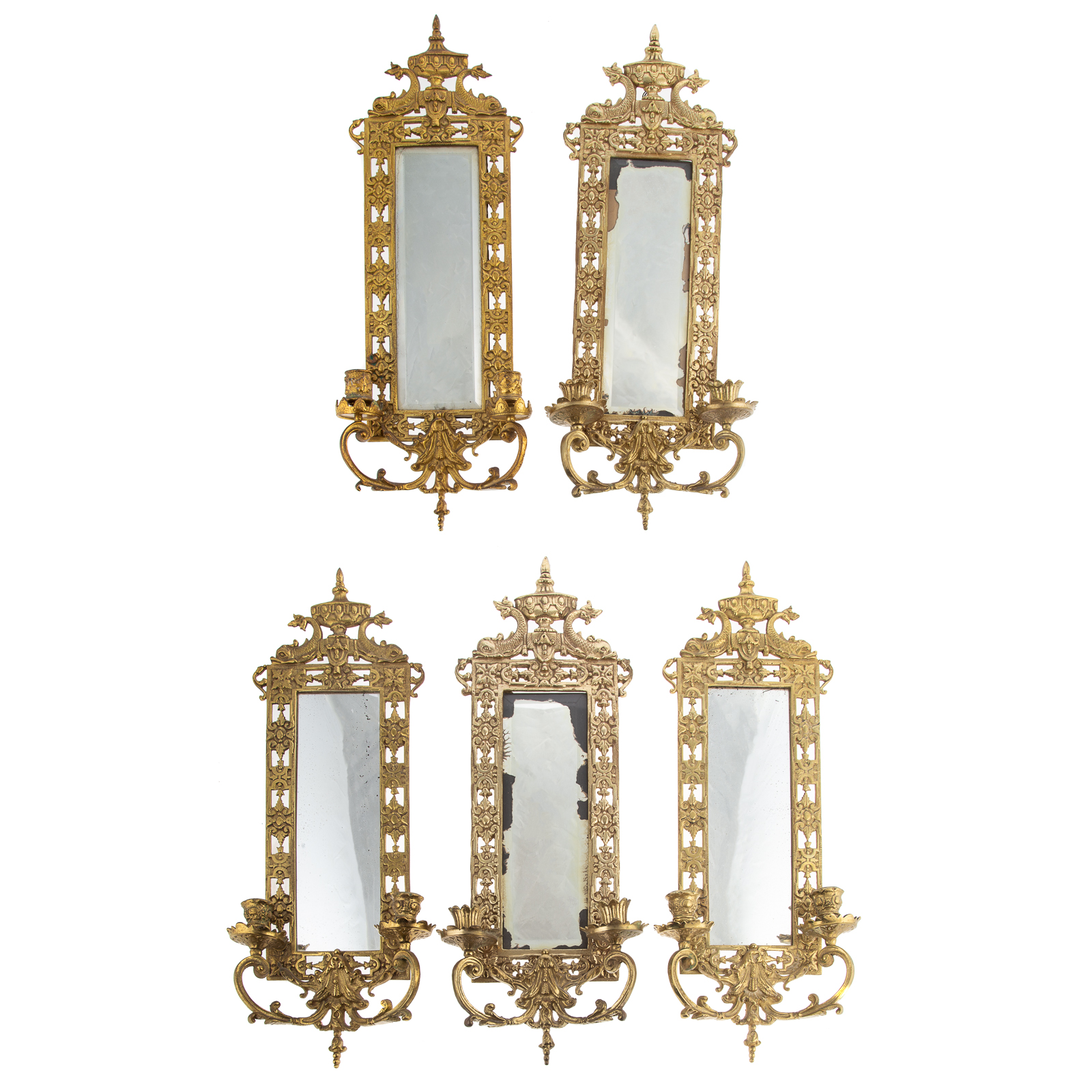 Appraisal: SET FIVE VICTORIAN CAST BRASS MIRROR SCONCES Late th century