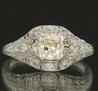 Appraisal: An Art Deco Platinum and Diamond Engagement Ring Platinum filigree