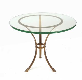 Appraisal: Glass Top Brass Occasional Table Round glass top table on