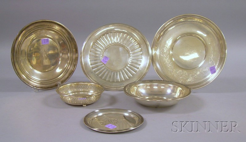 Appraisal: Six Silver Dishes a Gorham footed and reticulated dish an