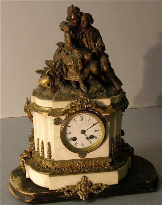 Appraisal: th century white marble and gilt metal mantel clock the