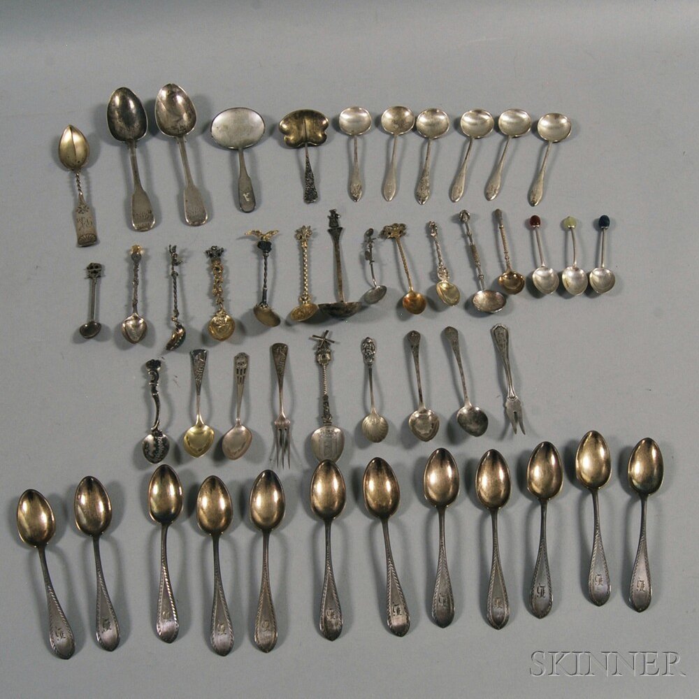 Appraisal: Group of Mostly Small Sterling Silver Spoons many souvenir some