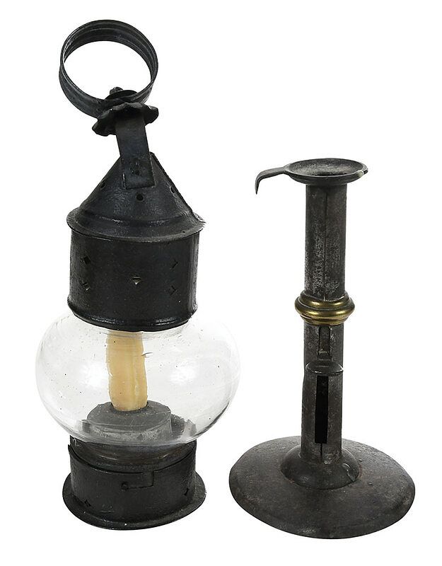 Appraisal: Onion Globe Lantern and Hogscraper Candlestick British th century single