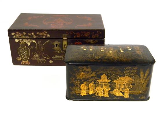 Appraisal: Two Chinese boxes black and gold lacquered tea chest two