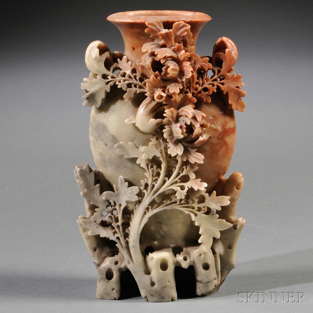 Appraisal: Soapstone Vase China baluster form with floral decoration issuing from