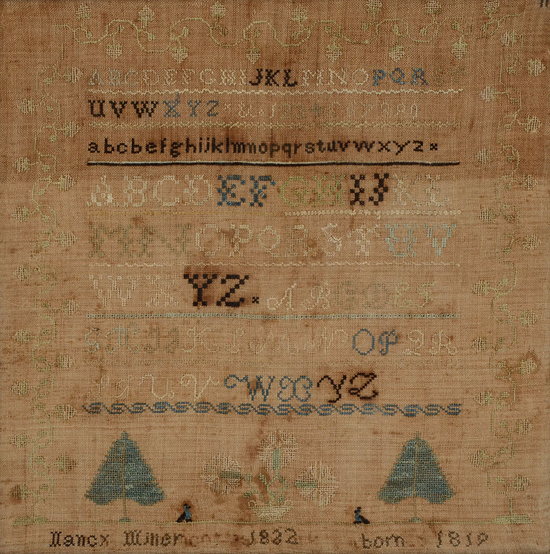 Appraisal: NANCY MILLER DATED SAMPLER American sampler dated with multiple alphabet