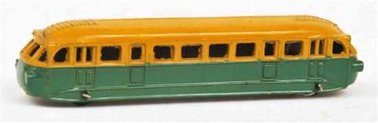 Appraisal: FRENCH DINKY BUGATTI RAILCAR green lower mustard upper green plastic