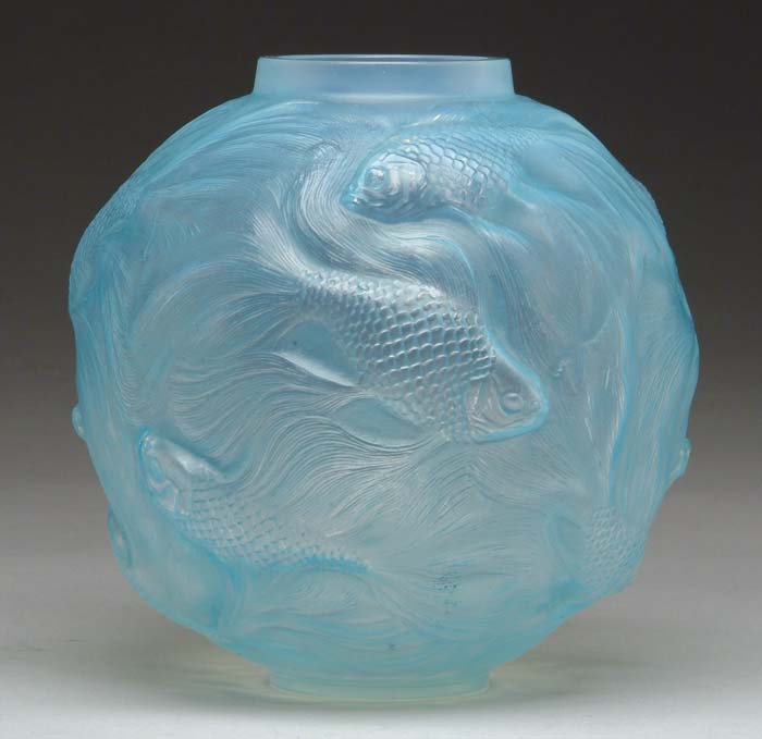 Appraisal: R LALIQUE VASE Formose pattern with lovely aqua-blue patination Signed