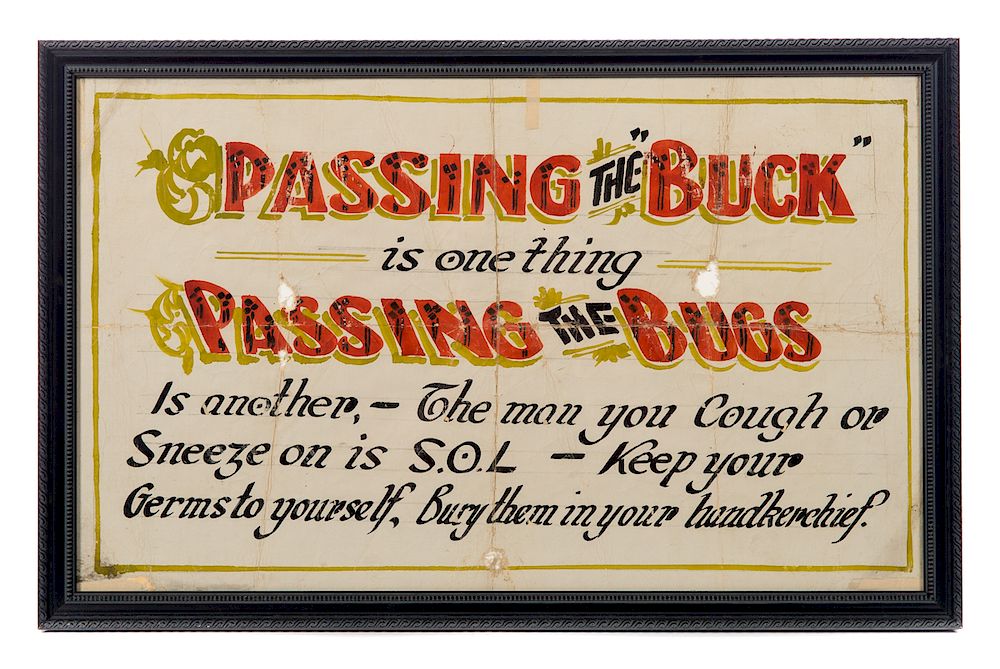 Appraisal: Passing the Buck Public Health Framed Poster Measures tall wide