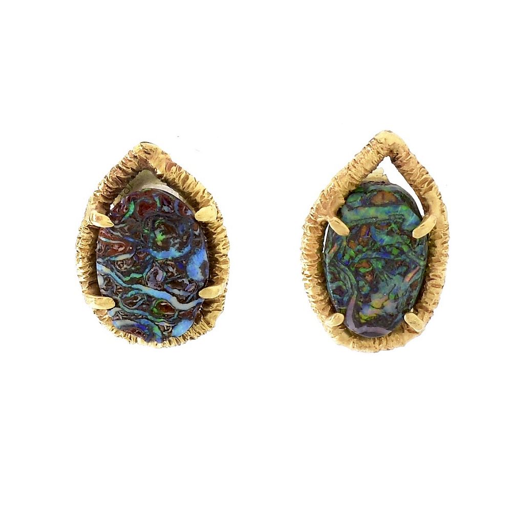 Appraisal: Black Opal and K Gold Earrings Free Form Black Opal