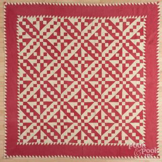 Appraisal: Red and white Railroad Crossing quilt late th c ''