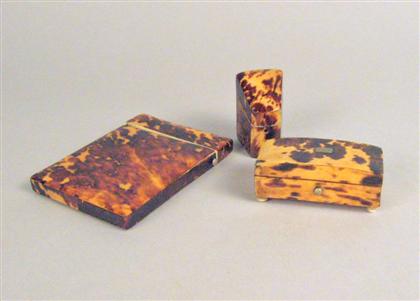 Appraisal: Three miniature tortoiseshell boxes th century Including a rectangular example