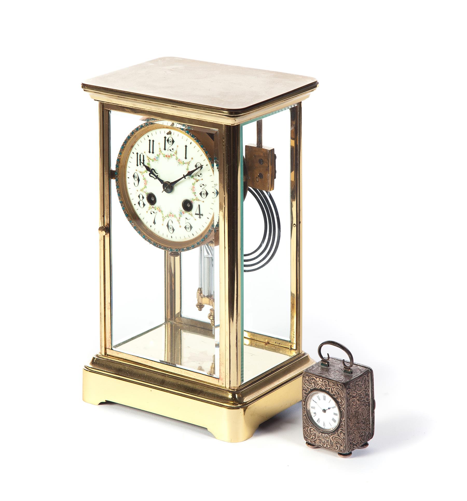 Appraisal: TWO CARRIAGE CLOCKS Twentieth century Small English silver clock with