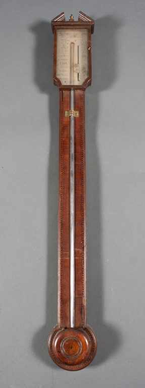 Appraisal: George II inlaid mahogany stick barometer Knight Stone circa in