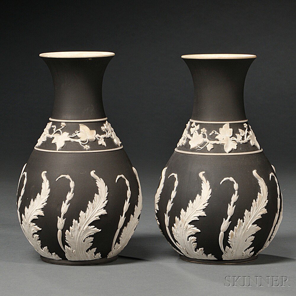 Appraisal: Pair of Wedgwood Black Jasper Dip Vases England c bottle