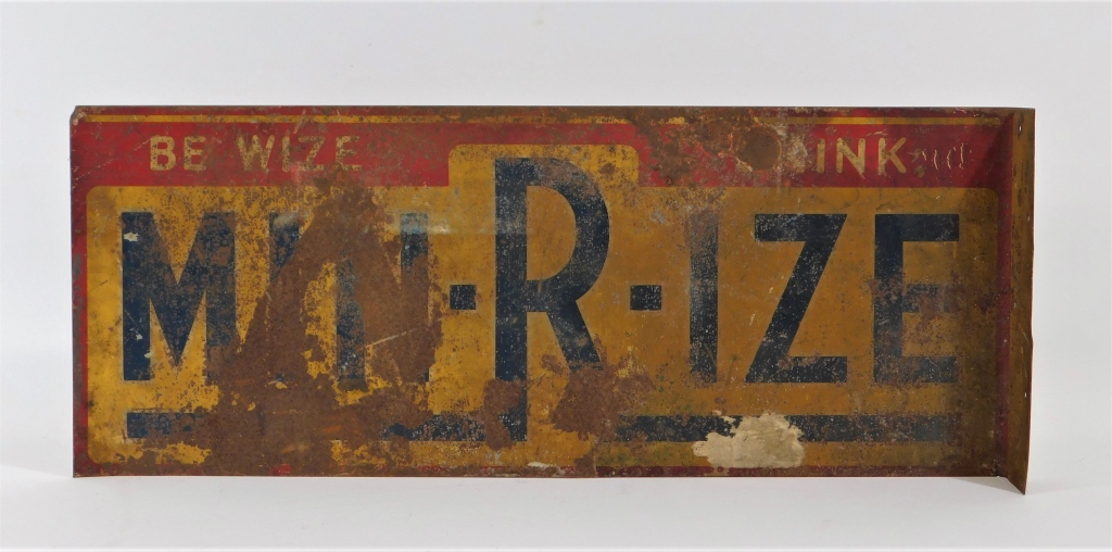 Appraisal: MIN-R-IZE SODA TIN FLANGE ADVERTISING SIGN United States th CenturyAntique