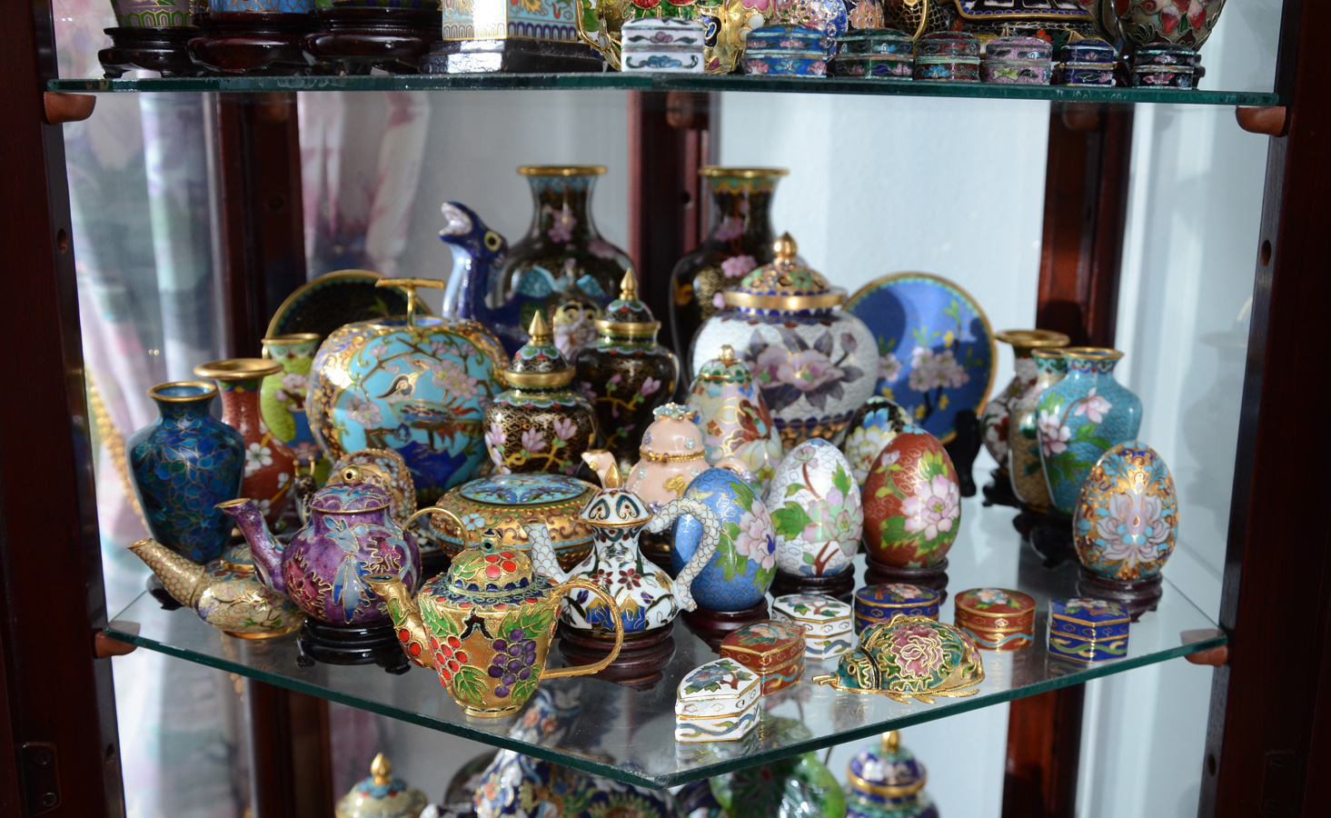 Appraisal: PIECE MINIATURE CLOISONNE COLLECTION Contents of the second shelf of