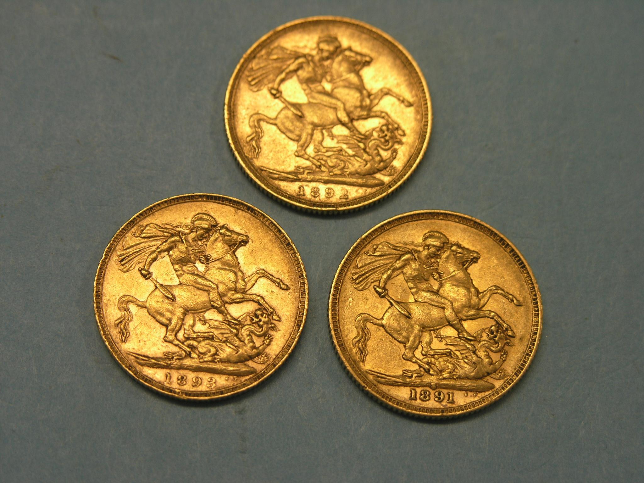 Appraisal: Three Victorian gold Sovereigns former Sydney mint