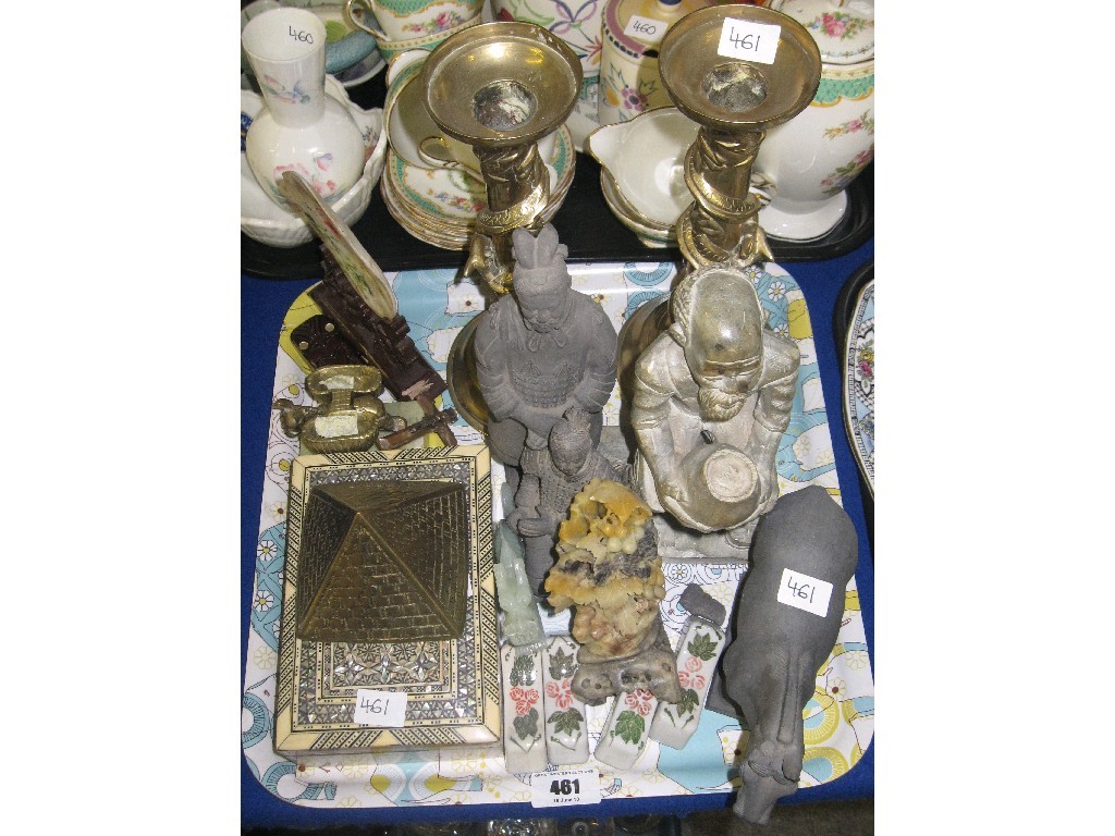 Appraisal: Tray lot of assorted oriental and other items - terracotta