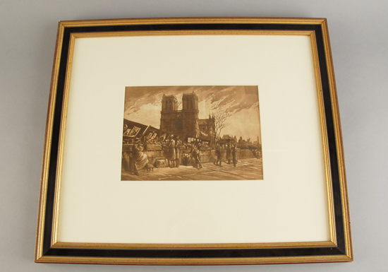 Appraisal: French Lithograph of Parisian Bookseller w Notre Dame in the