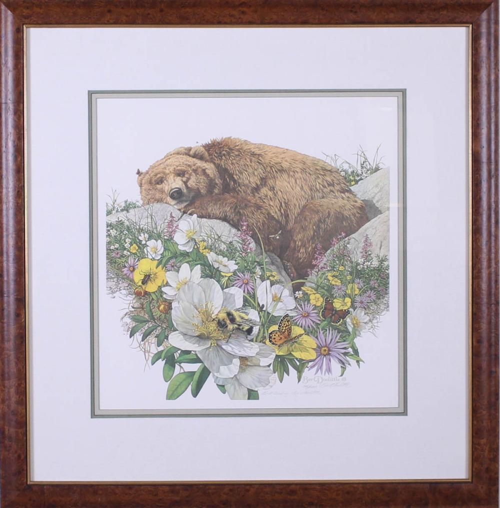 Appraisal: BEV DOOLITTLE California b offset lithograph Bugged Bear a bear