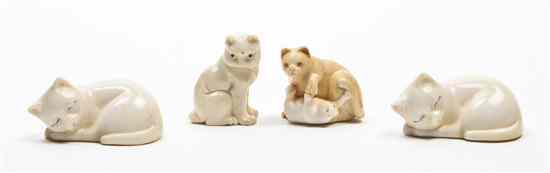 Appraisal: Four Japanese Carved Ivory Netsuke one depicting a seated cat