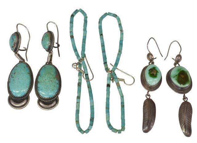 Appraisal: lot Native American turquoise earrings comprising pair with two bezel-set