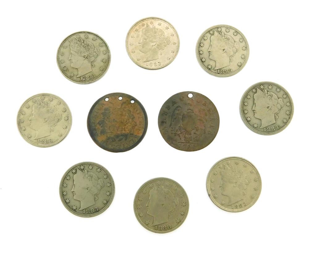 Appraisal: COINS Two cull half cents and eight Liberty nickles a