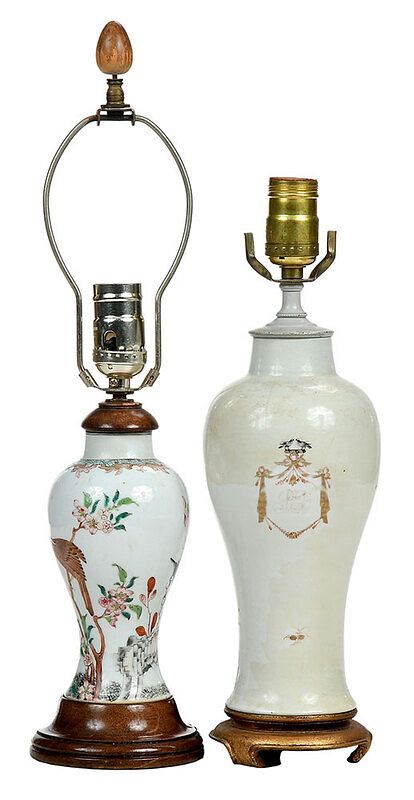 Appraisal: Two Chinese Vases Converted to Lamps late th century famille