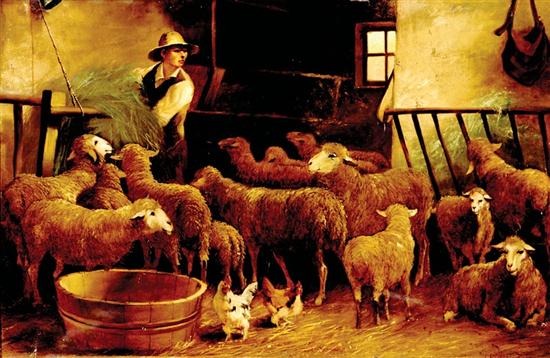 Appraisal: Continental school late th early th century FEEDING THE SHEEP