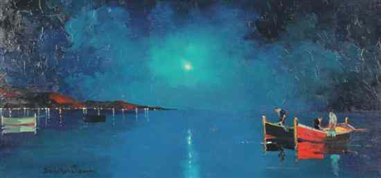 Appraisal: Cecil Rochfort D'Oyly-John - oil on canvas 'Moonlight fisherman off