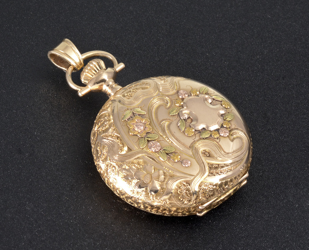 Appraisal: K MULTI COLORED GOLD ELGIN HUNTER CASE POCKET WATCH Circa