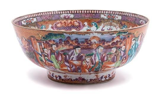 Appraisal: Chinese Export Mandarin Palette Porcelain Bowl Chinese Export Mandarin Palette