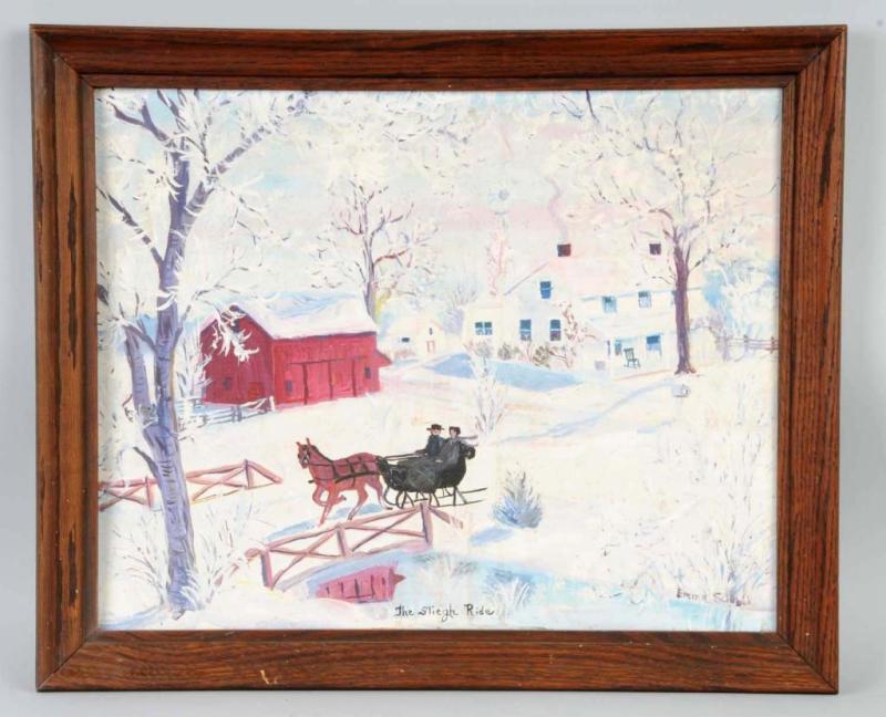 Appraisal: The Sleigh Ride Oil Painting on Board Description Signed Emma