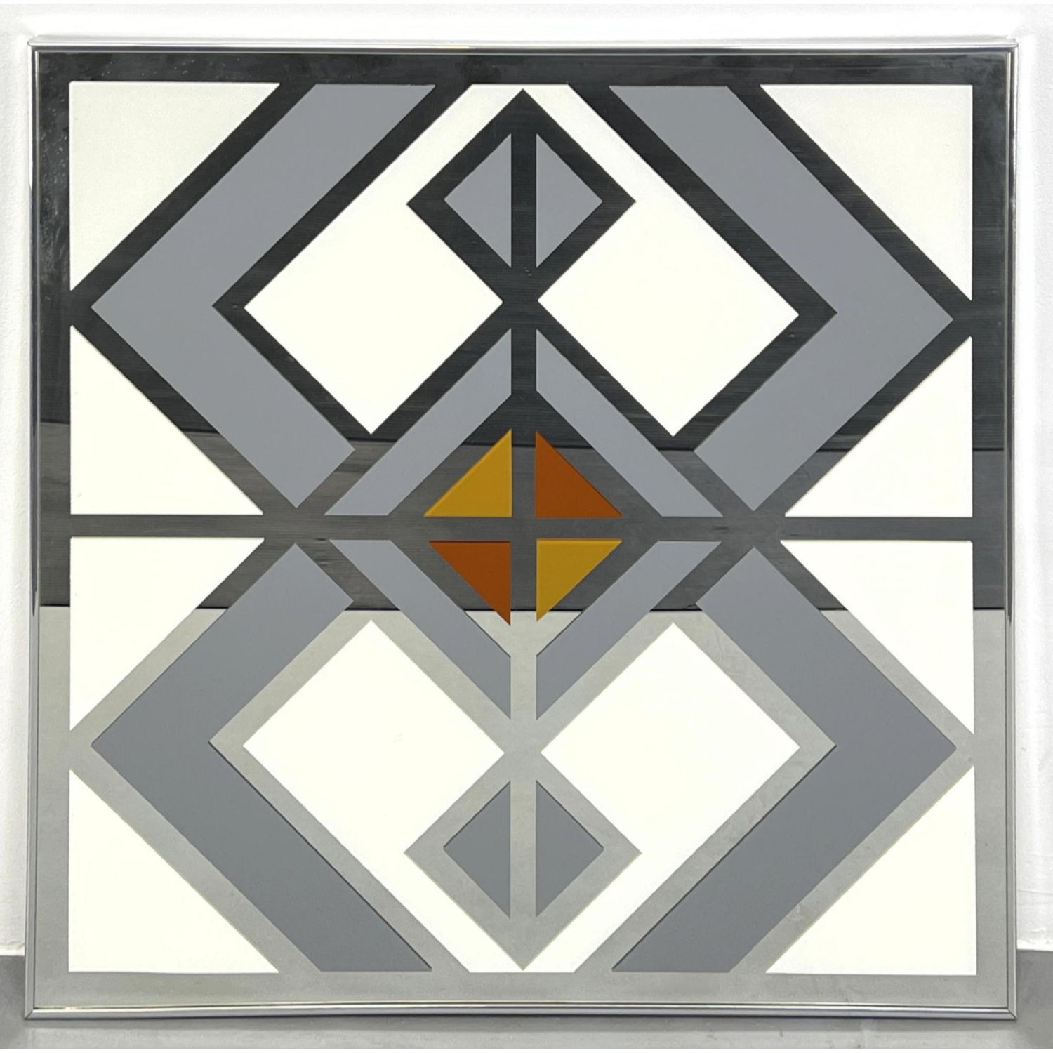 Appraisal: Modern Design Framed Mirror Wall Art Silkscreened geometric Elements on