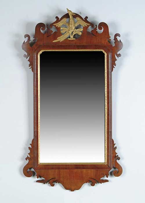 Appraisal: FINE MAHOGANY CHIPPENDALE MIRROR WITH PHOENIX BIRD Large round cutout