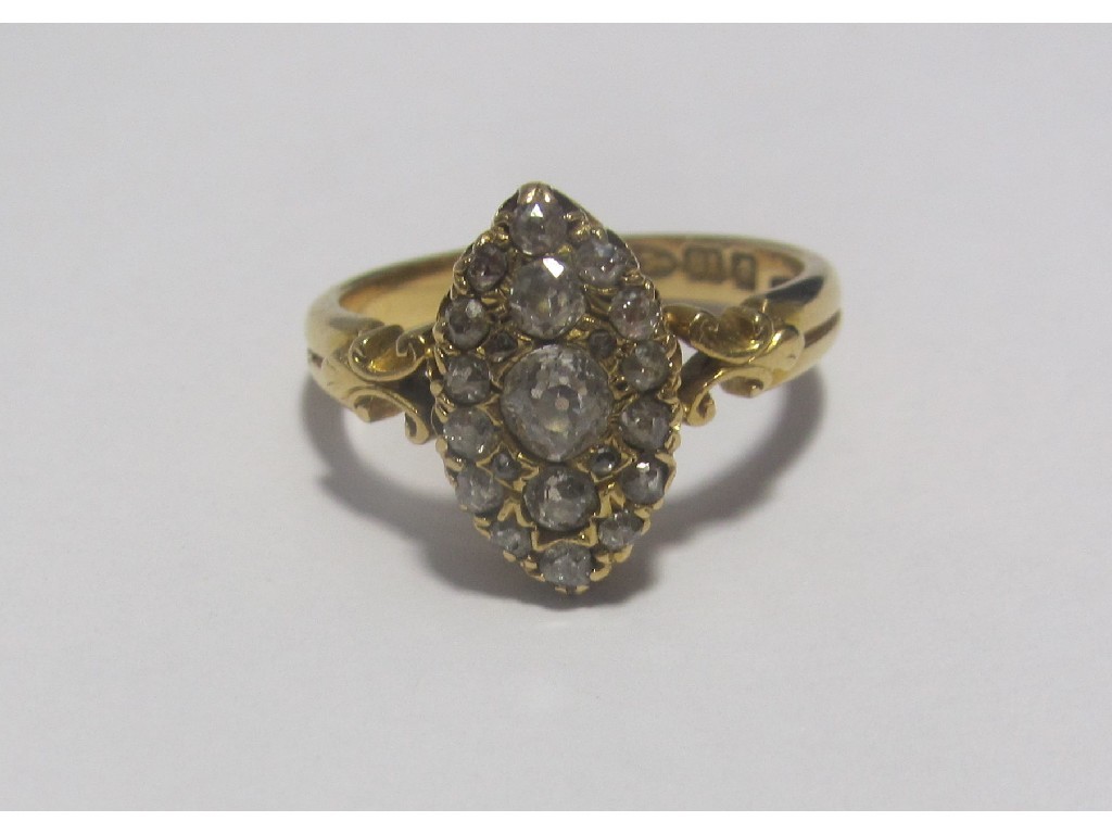 Appraisal: Victorian ct gold old cut diamond marquise cluster ring