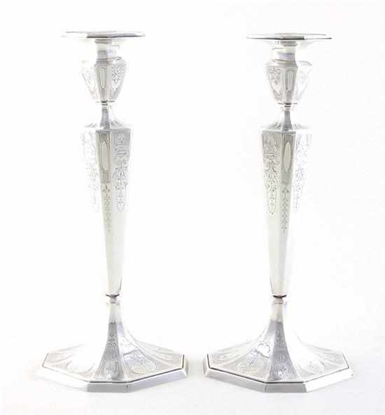 Appraisal: Pair Gorham sterling candlesticks early th century paneled classic form