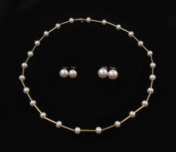 Appraisal: FIVE ARTICLES OF WHITE PEARL JEWELRY including an inch k