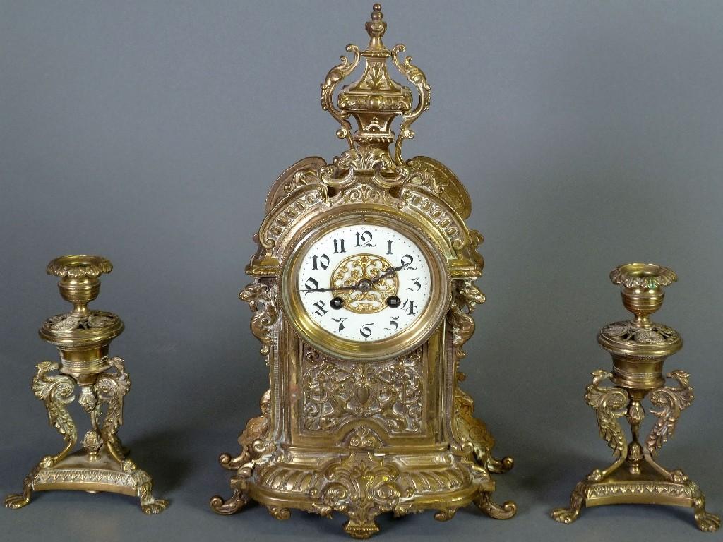 Appraisal: LATE NINETEENTH CENTURY FRENCH CAST BRASS CASED MANTEL CLOCK the